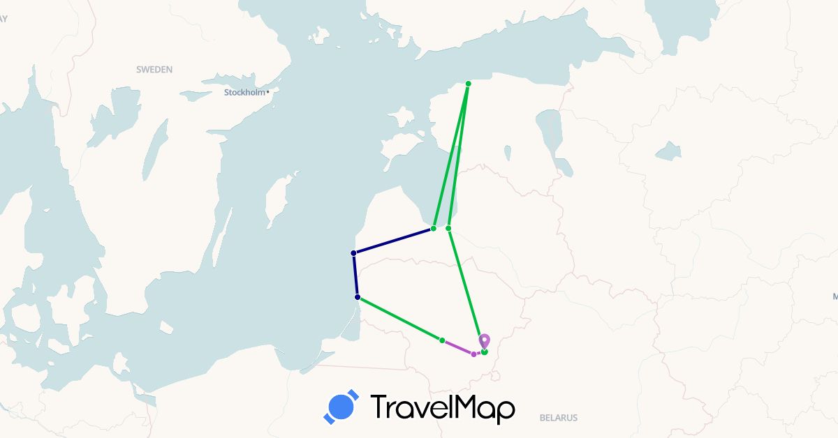 TravelMap itinerary: driving, bus, train in Estonia, Lithuania, Latvia (Europe)